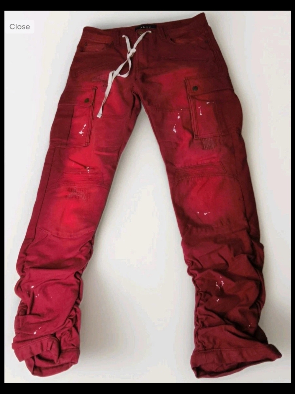 Akoo Men's Red Slim Straight Cargo Jeans